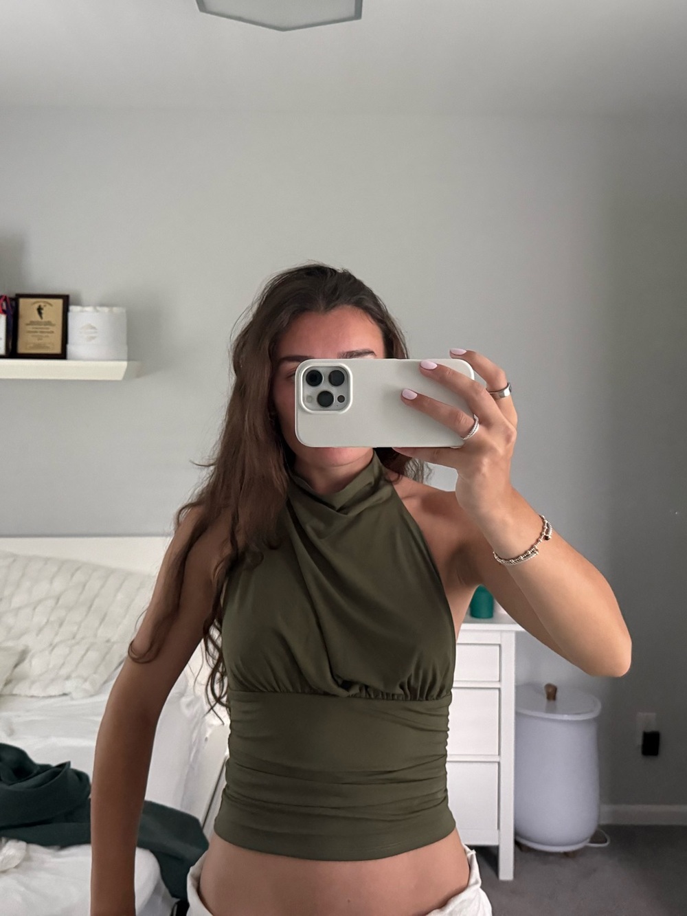 GARAGE Olive Green Halter Neck Top